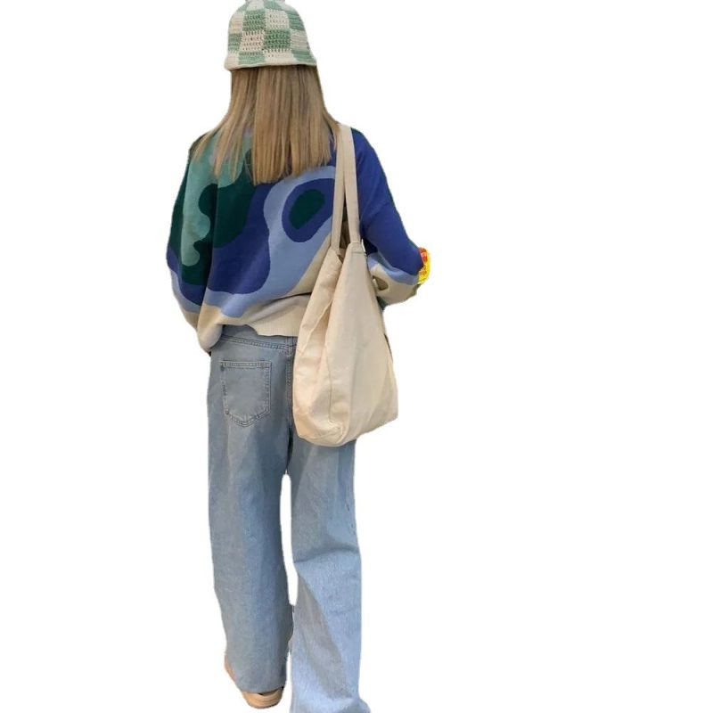 Sweater Color Matching Rainbow Print Half Turtleneck Warm Loose Casual Pullover Long Sleeve Sweater Sweater - Image 4