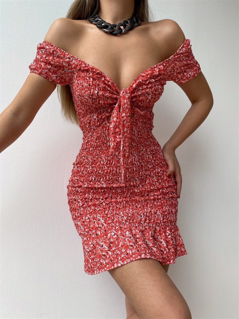 New Low-Cut Slim Fit Backless Sexy Women Dress Smocking Lace-up Sheath Dress - Image 2
