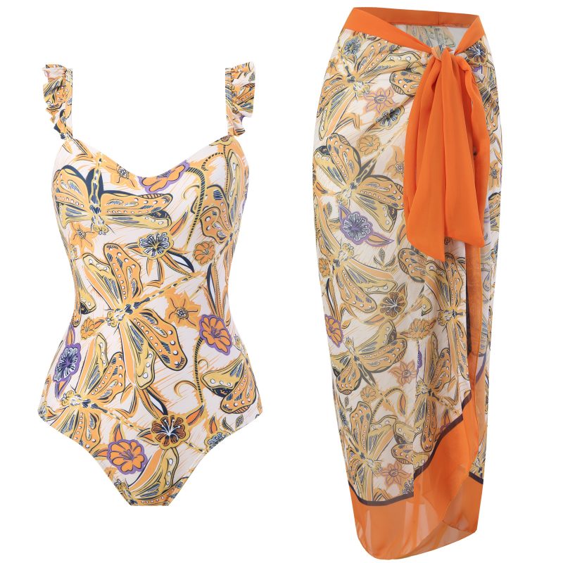 Women Flying Edge One Piece Women  Swimwear   Retro Cover Belly Slimming Swimsuit Chiffon Beach Dress - Image 5