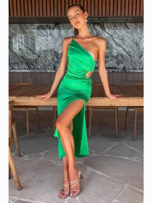 Summer Satin Sexy Oblique Shoulder Strap Dress