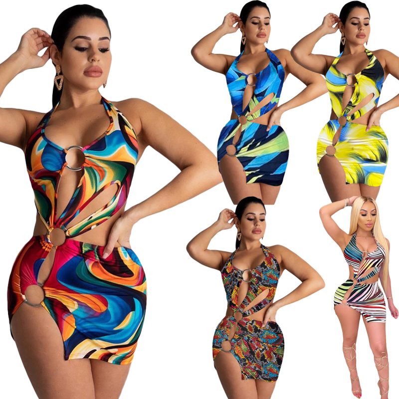 Women Clothing  Women Swimsuit Colorful Printing Dress - Image 5