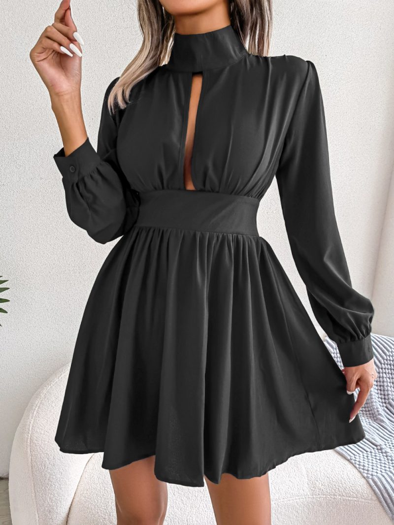 Autumn Winter Sexy Hollow-out Cinched Large Swing Dress Women Clothing - Image 4