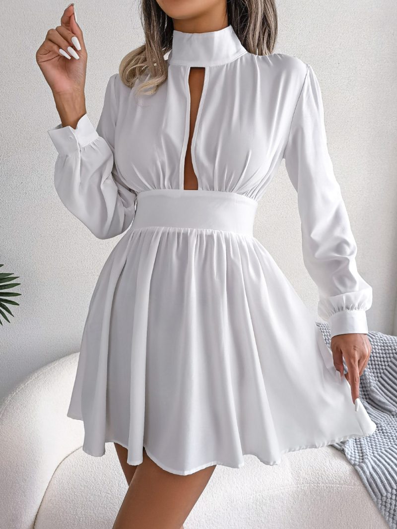 Autumn Winter Sexy Hollow-out Cinched Large Swing Dress Women Clothing - Image 2