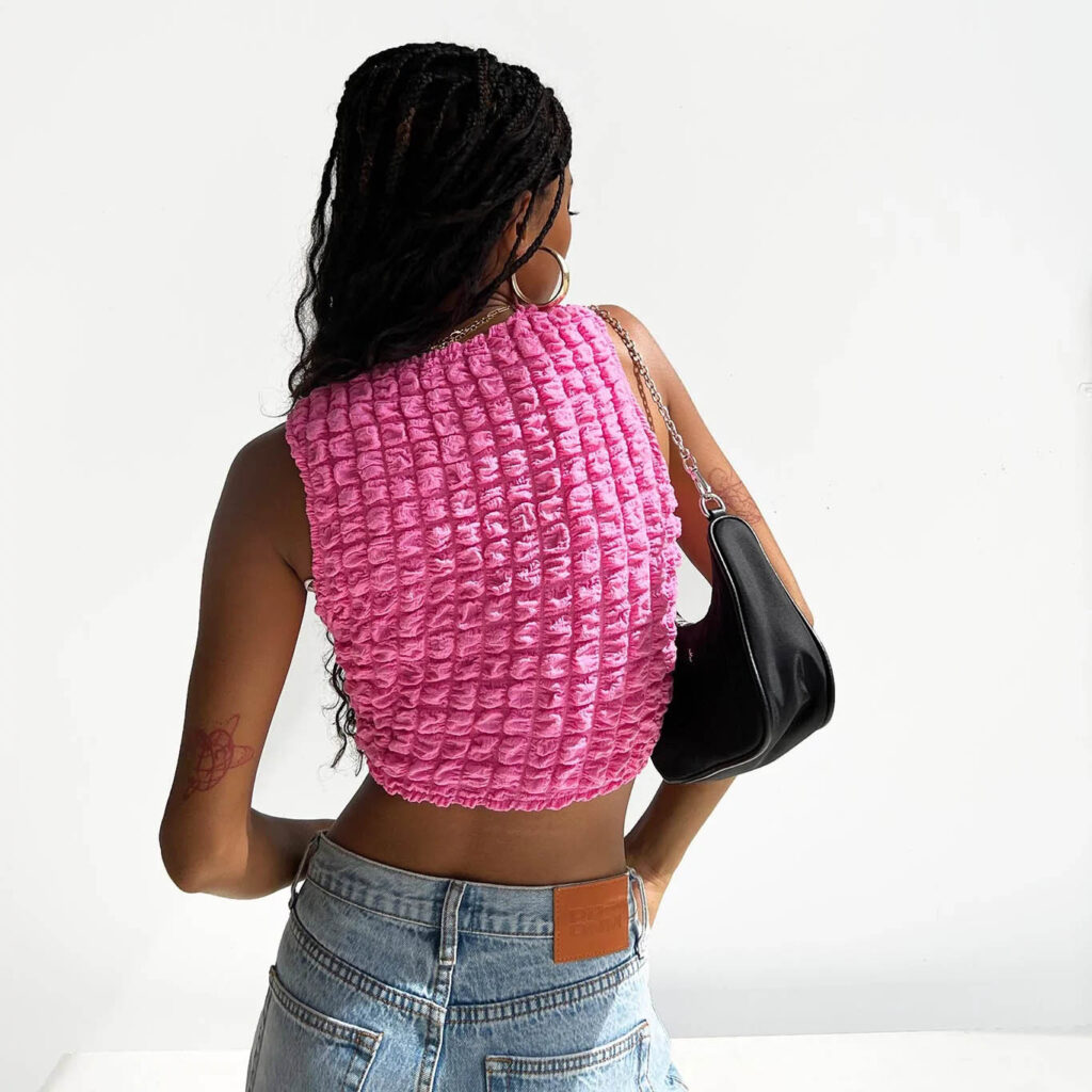 Spring Summer Small Vest Women Street Sexy Round Neck Sleeveless Short Cropped Top Women - Image 2