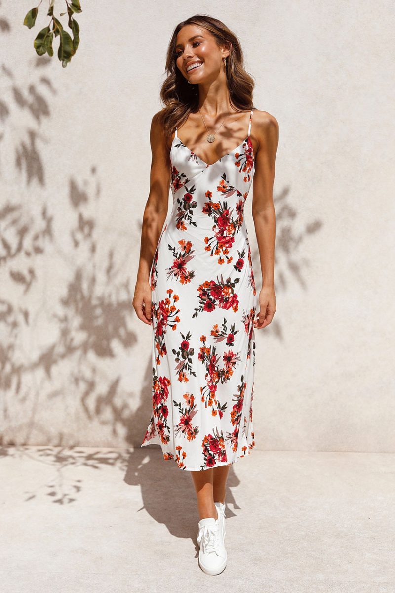 V Neck Midi Dress Vacation Printed Sexy Suspenders Dress Women Clothing - Image 3