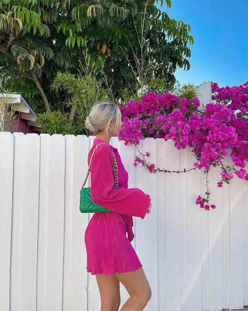 Spring Summer Popular Casual Fine Toothpick Pleated Dress Long Sleeve Dress - Image 3