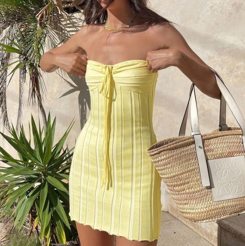 Spring Summer Women Clothing International Station Popular Halter Lace-up Knitted Dehaired Angora Dress - Image 3