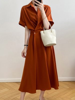 Shirt Dress for Women Summer V-neck Goddess Waist-Controlled