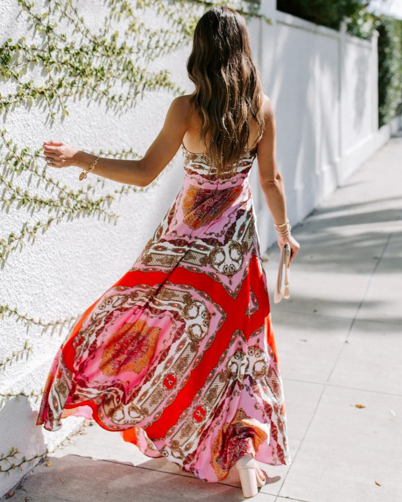Summer Halter Maxi Dress Sexy Exotic Printed High Waist Sleeveless Office Dress for Women - Image 3