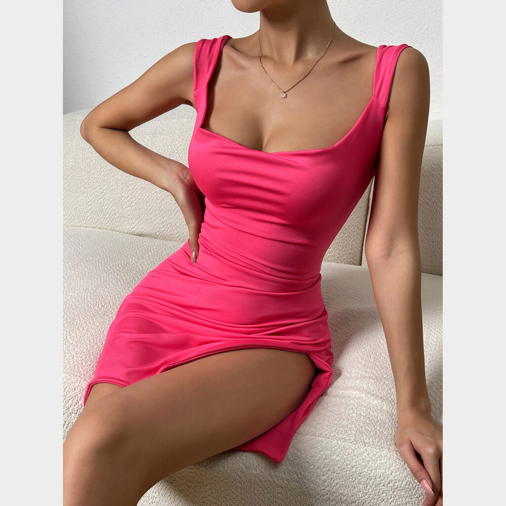 Summer Sexy Low Cut Dress Backless Side Slit Lace Up Dress - Image 4