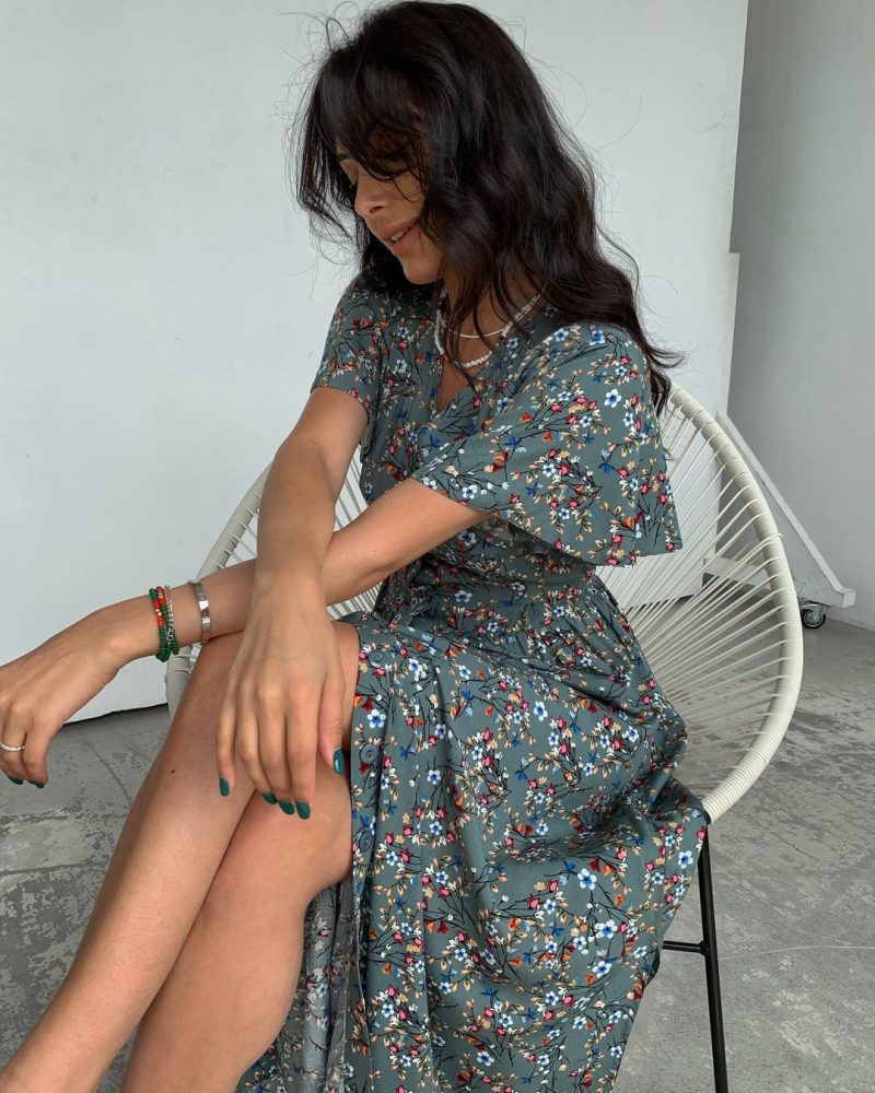 Spring Summer Mid-Sleeve Waist Split Floral Dress - Image 5