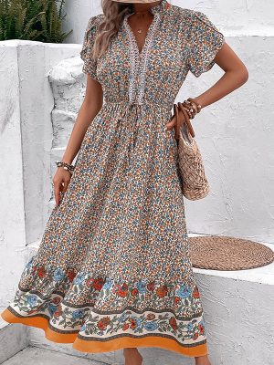 Summer Women Clothing V neck Floral Dress