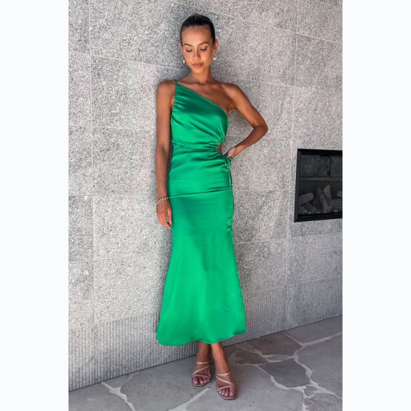 Summer Satin Sexy Oblique Shoulder Strap Dress - Image 2