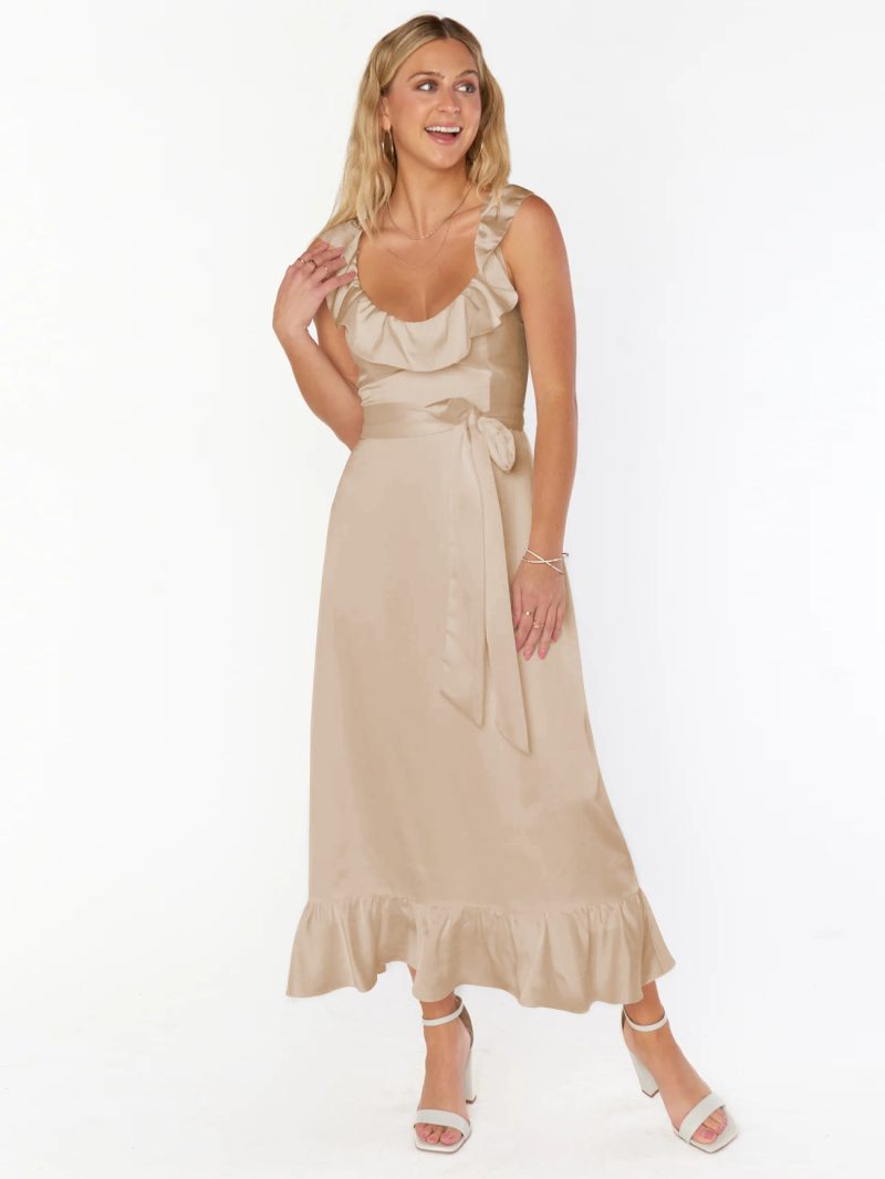 Summer Ruffled Satin Elegant Sleeveless Dress High Grade Bridesmaid Dress - Image 3