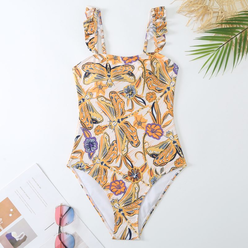 Women Flying Edge One Piece Women  Swimwear   Retro Cover Belly Slimming Swimsuit Chiffon Beach Dress - Image 2