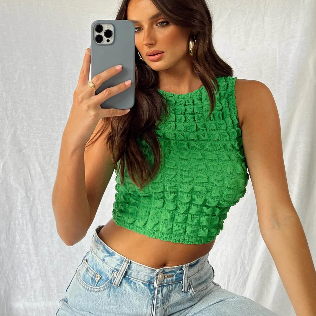 Spring Summer Small Vest Women Street Sexy Round Neck Sleeveless Short Cropped Top Women - Image 4