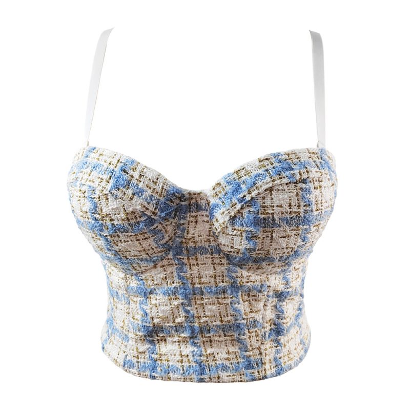 Houndstooth Sling Vest Outer Wear Classic Plaid Tube Top Shake Fast Live Woolen Bottoming Top - Image 4