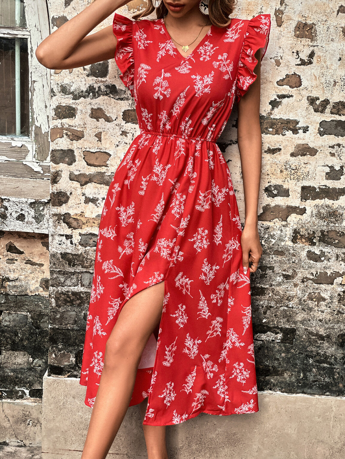 Women Clothing Comfortable Vacation Casual V neck Slimming Dress - Image 2