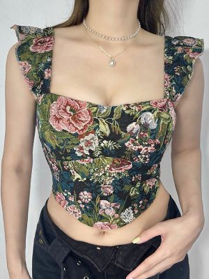 Sexy Retro Embroidered Strap Vest Summer Niche Chic Floral Short Slim Top