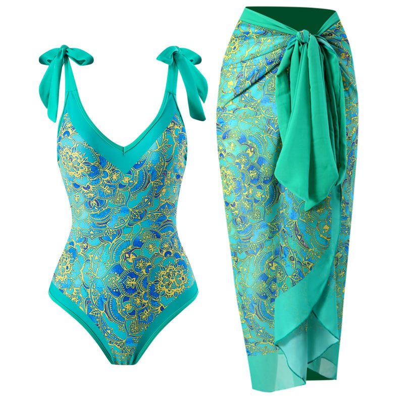 Women Sexy One Piece Swimsuit Women  Skinny Slimming Retro Tied Swimsuit Suit Chiffon Dress - Image 5