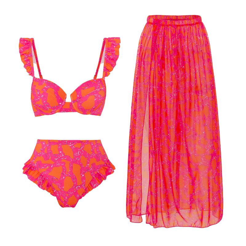 Women Push up Bikini Sexy High Waist Bikini Split Swimsuit Set Chiffon Dress - Image 5