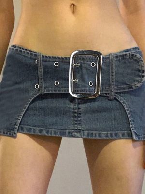 Street Sexy Personality Big Belt Buckle Denim Ultra Short Sheath Skirt