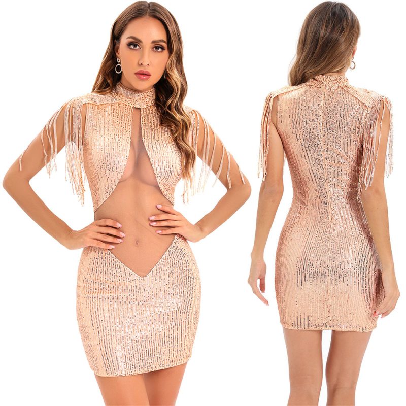 Sexy Sheer Mesh Stitching Dress Women Clothing Evening Dress - Image 5