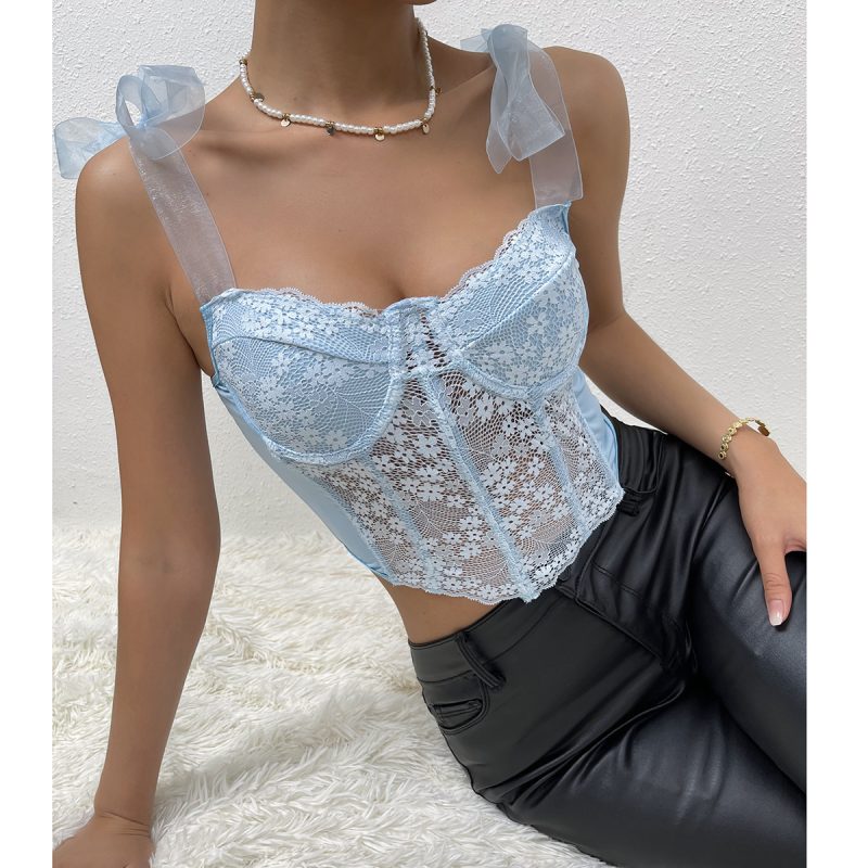 Lace Floral Strap Mesh Hollow Out Cutout Diamond Boning Corset Vest Women  Clothing - Image 4