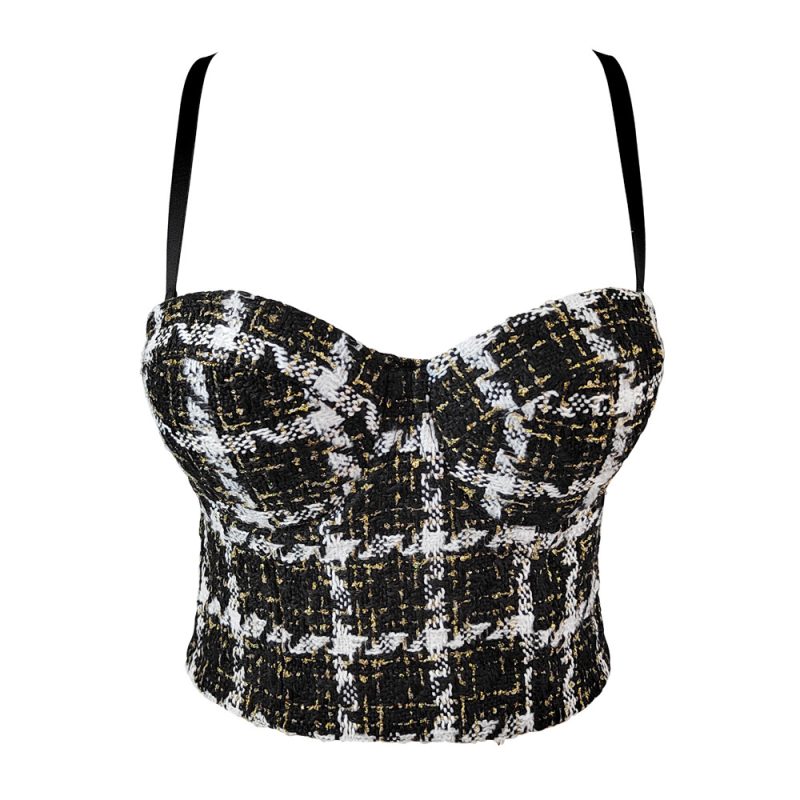 Houndstooth Sling Vest Outer Wear Classic Plaid Tube Top Shake Fast Live Woolen Bottoming Top - Image 2