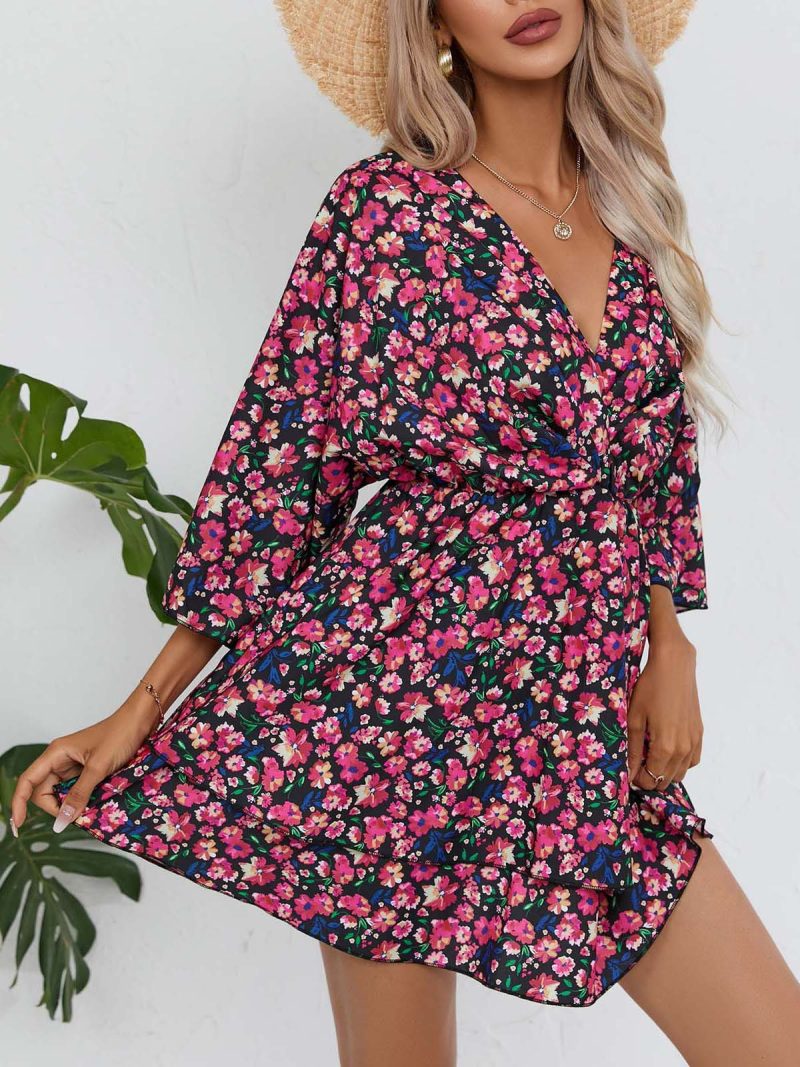 Women Clothing Dress Summer Printed 3/4 Sleeves V neck Women Clothing - Image 3
