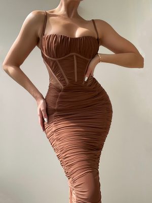 Slip Dress Summer Women Sexy Sexy Backless Tight Waist Controlled Pleated Dress