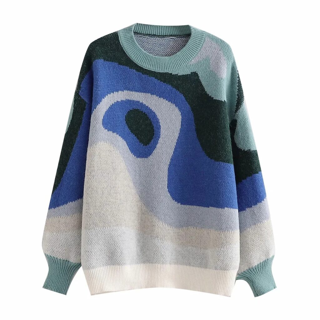 Sweater Color Matching Rainbow Print Half Turtleneck Warm Loose Casual Pullover Long Sleeve Sweater Sweater - Image 2