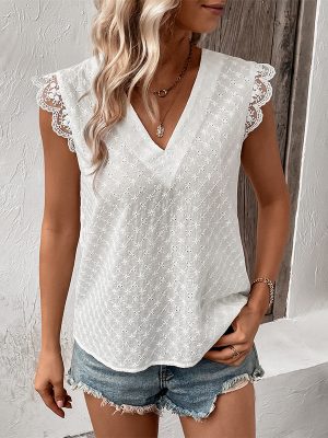 Summer Women Clothing Ruffled Sleeveless White Shirt Women