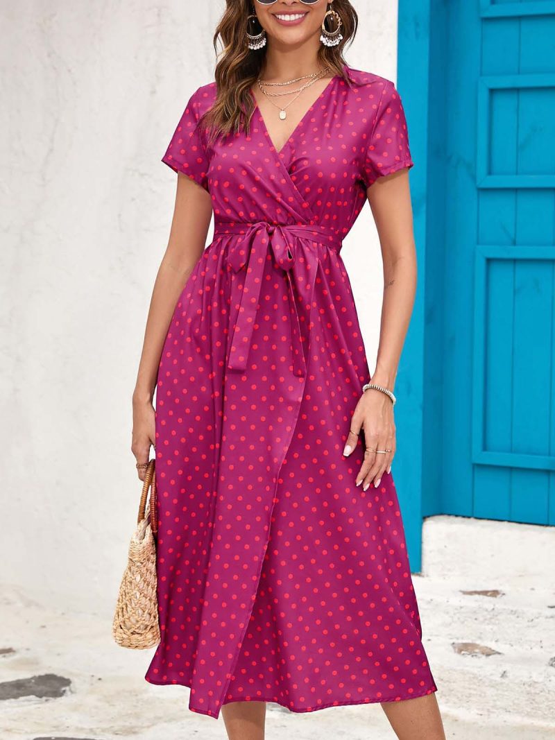 Women Clothing Popular Dress Summer Printed Split V Neck Midi Dress Women Clothing - Image 3