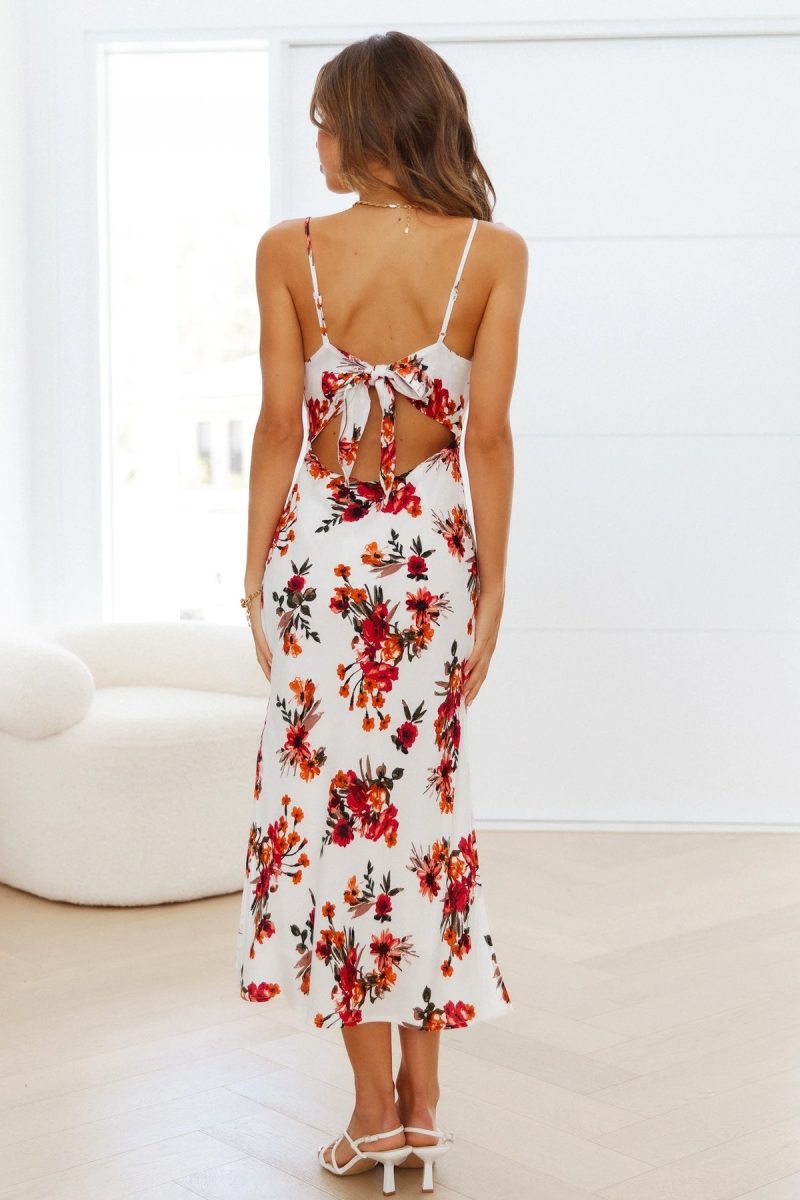 V Neck Midi Dress Vacation Printed Sexy Suspenders Dress Women Clothing - Image 4