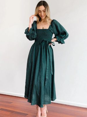 French High Sense Women Autumn Clothing Rope Belt Ruffled Lantern Sleeves Dress Multi Wear Elegant Dress