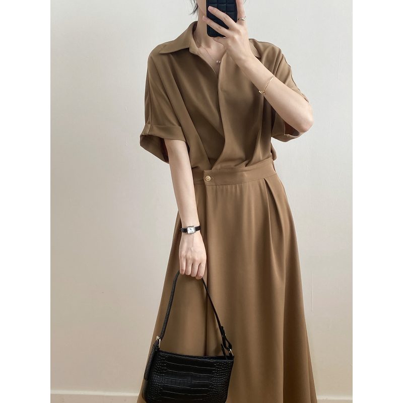 Shirt Dress for Women Summer V-neck Goddess Waist-Controlled - Image 3