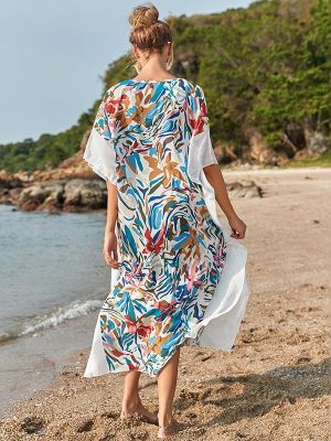 Wrinkle Solid Color Edge Robe Loose Dress Beach Sun Protection Clothing Swimsuit Bikini Cover Up Blouse