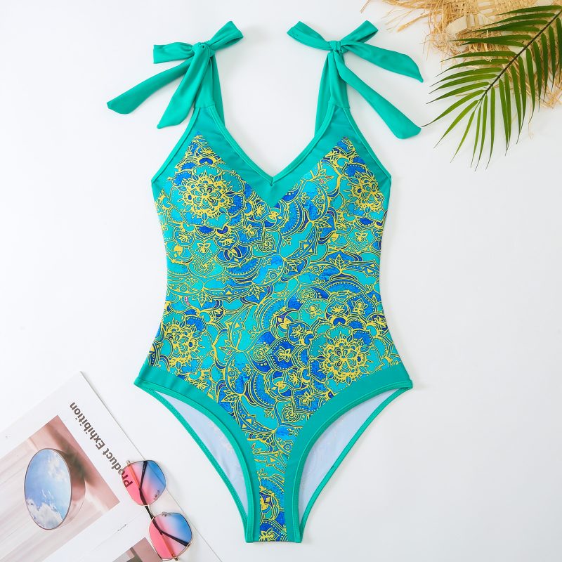 Women Sexy One Piece Swimsuit Women  Skinny Slimming Retro Tied Swimsuit Suit Chiffon Dress - Image 3