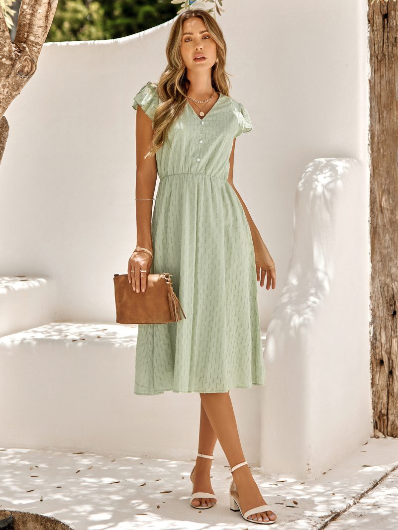 Summer Casual Women Clothing Solid Color V neck Waist Tight Fresh Air Dress Women - Image 2