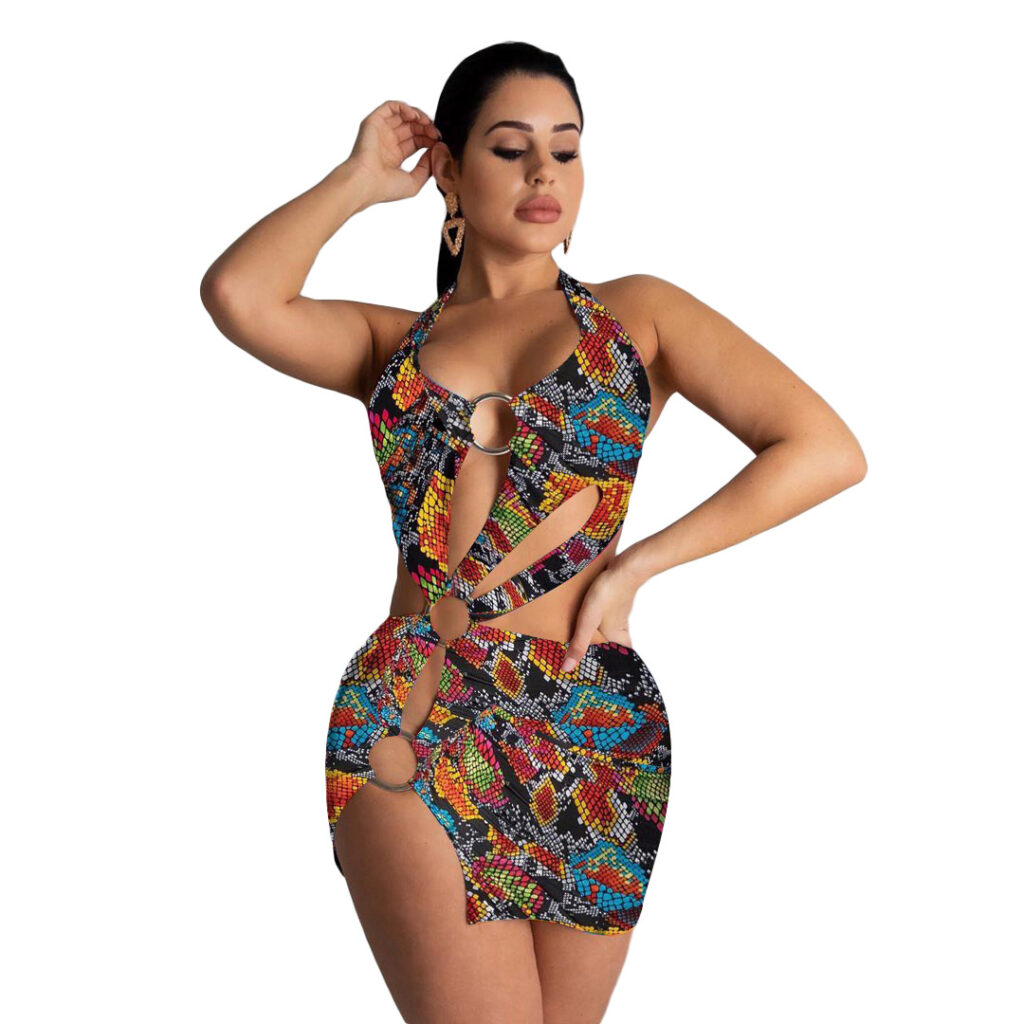 Women Clothing  Women Swimsuit Colorful Printing Dress - Image 4
