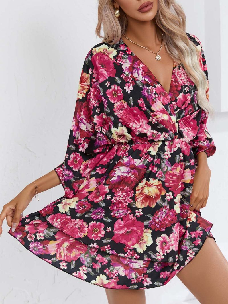 Women Clothing Dress Summer Printed 3/4 Sleeves V neck Women Clothing - Image 2