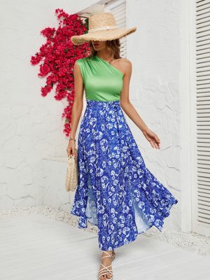 Dress Summer Elegant Printed off Shoulder Dress for Women