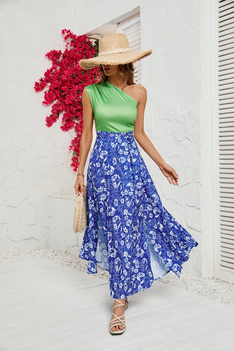 Dress Summer Elegant Printed off Shoulder Dress for Women
