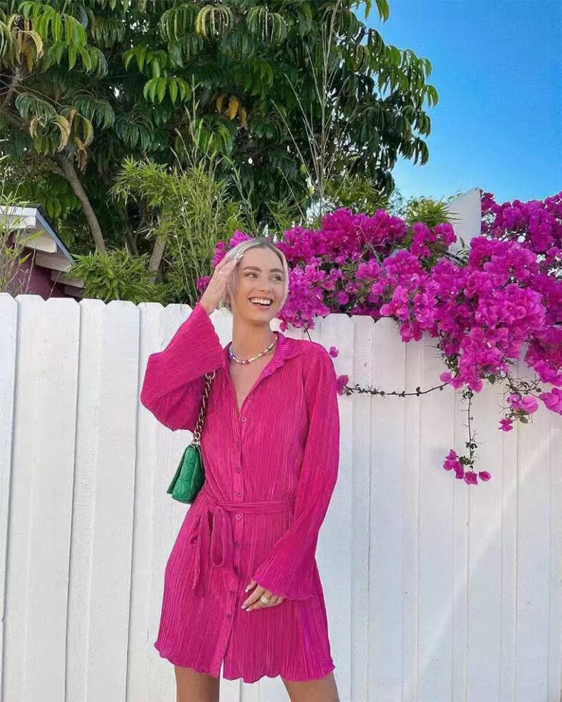 Spring Summer Popular Casual Fine Toothpick Pleated Dress Long Sleeve Dress