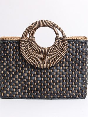 Hand basket shopping bag Black color Bali Island Hand Woven Bag Butterfly buckle Handbag