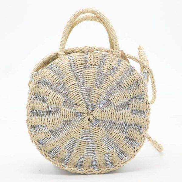 Fresh Handbag Vintage Handmade Rattan Woven Round Handbag Straw Bag Knitted Messenger Bags - Image 2