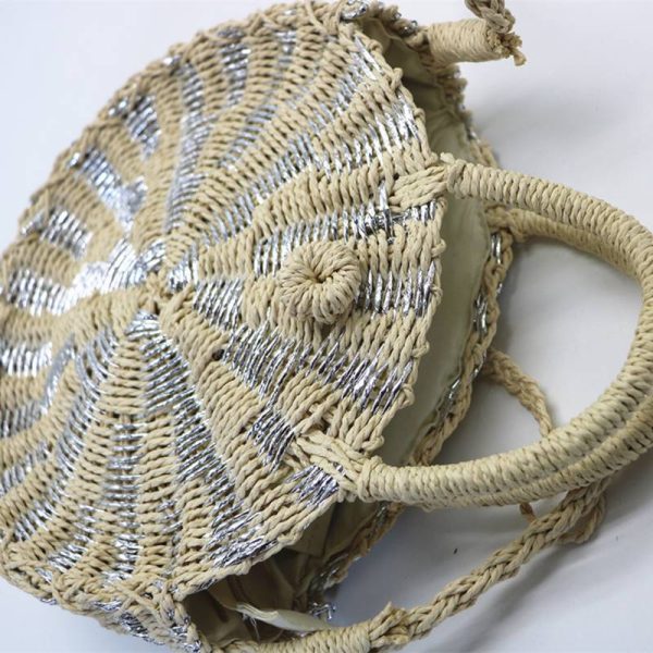 Fresh Handbag Vintage Handmade Rattan Woven Round Handbag Straw Bag Knitted Messenger Bags - Image 4