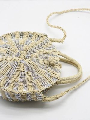 Fresh Handbag Vintage Handmade Rattan Woven Round Handbag Straw Bag Knitted Messenger Bags