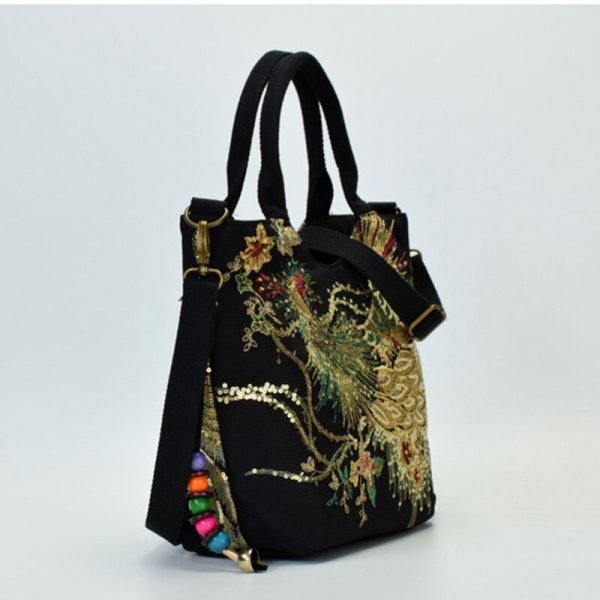 New Canvas Women Handbag National Phoenix Embroidered Shoulder Totes Messenger Bag Leisure Crossbody Beach Travel Bag - Image 3